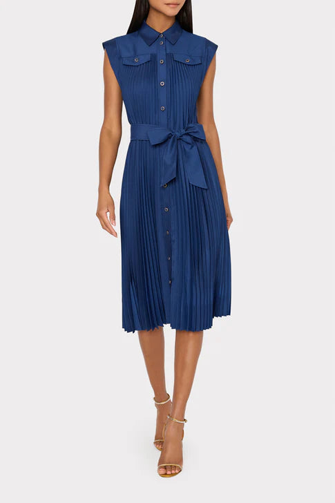 Johanna Pleated Twill Midi Dress