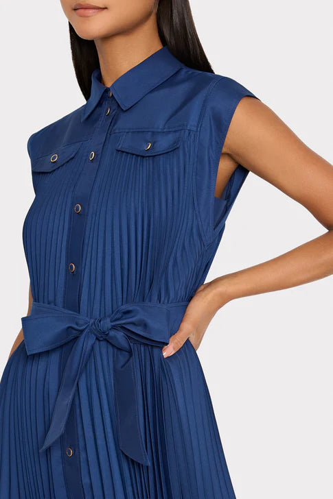 Johanna Pleated Twill Midi Dress