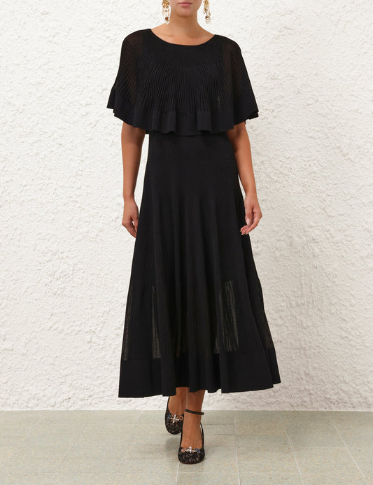 Crush Pleated Cape Maxi Dress