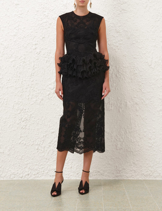 Crush Lace Frill Midi Dress