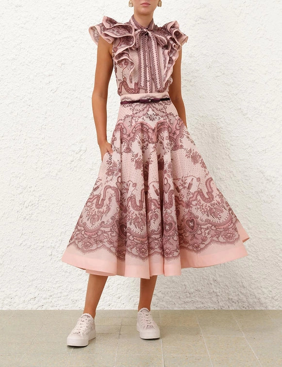 Crush Flared Midi Skirt