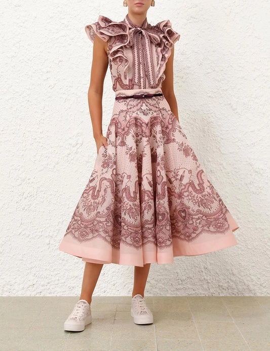 Crush Flared Midi Skirt