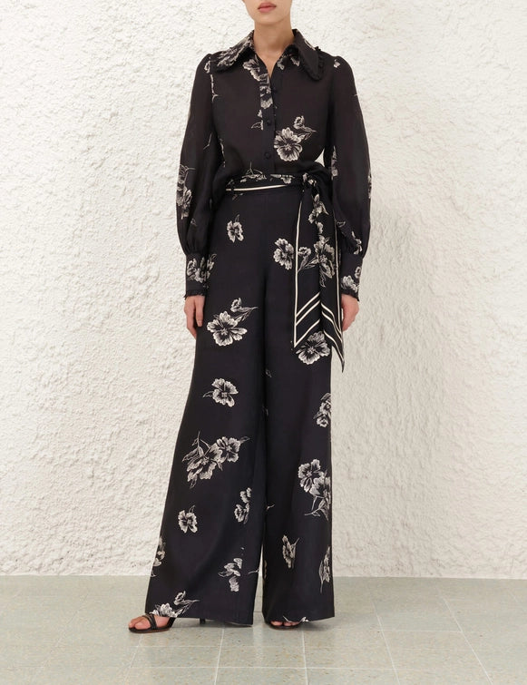 Wide Leg Pant in Black Poppy