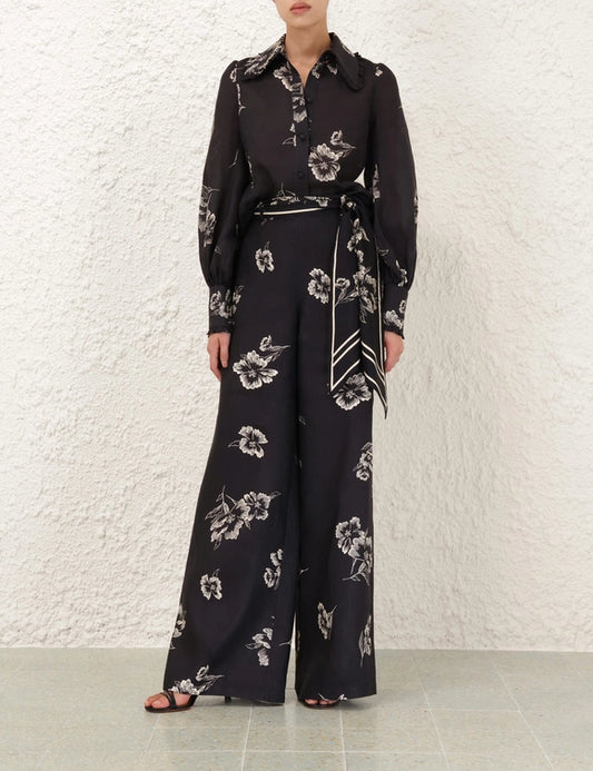 Wide Leg Pant in Black Poppy