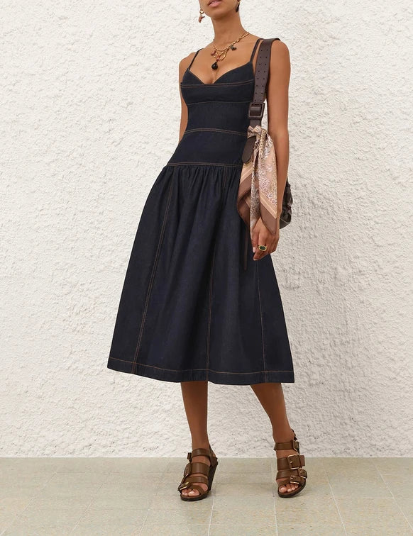 Denim Sleeveless Midi Dress