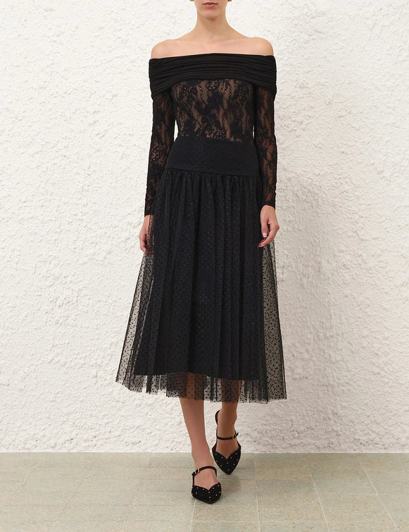 Tulle Dot Midi Skirt