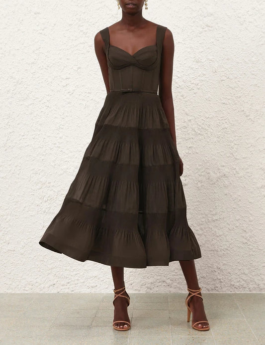 Pleated Draped Midi Dress