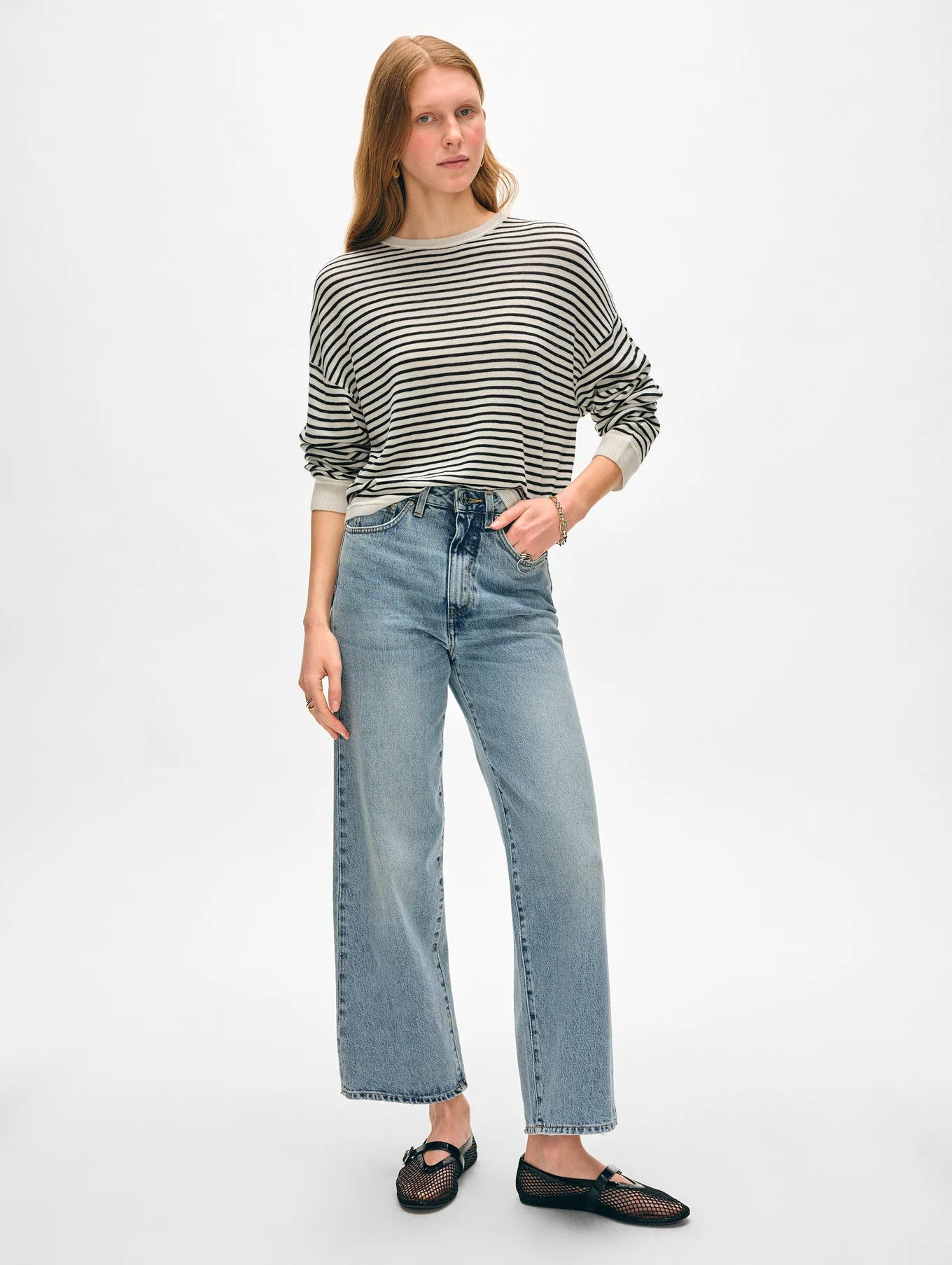 Superfine Cashmere Striped Sweatshirt