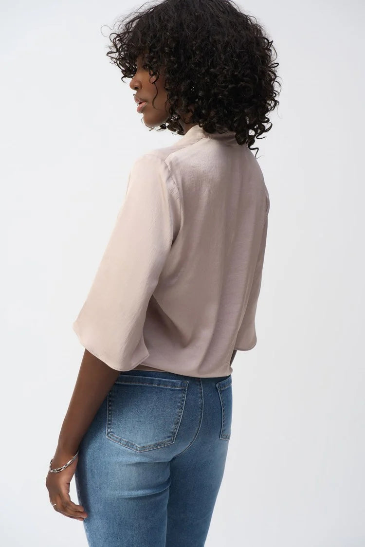 Satin V-Neck Top with Front Tie