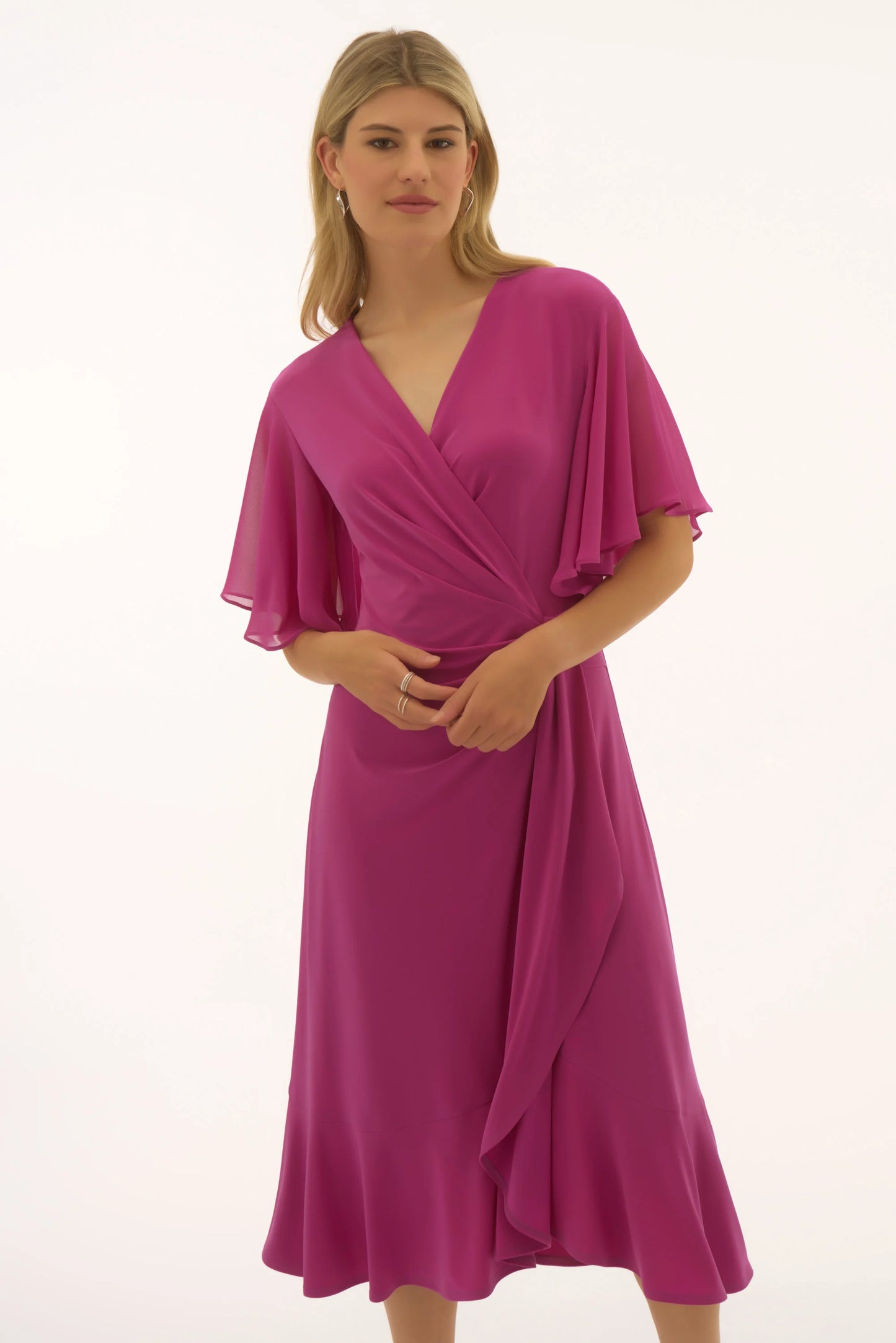 Signature | Silky Knit And Chiffon Flowy Wrap Dress