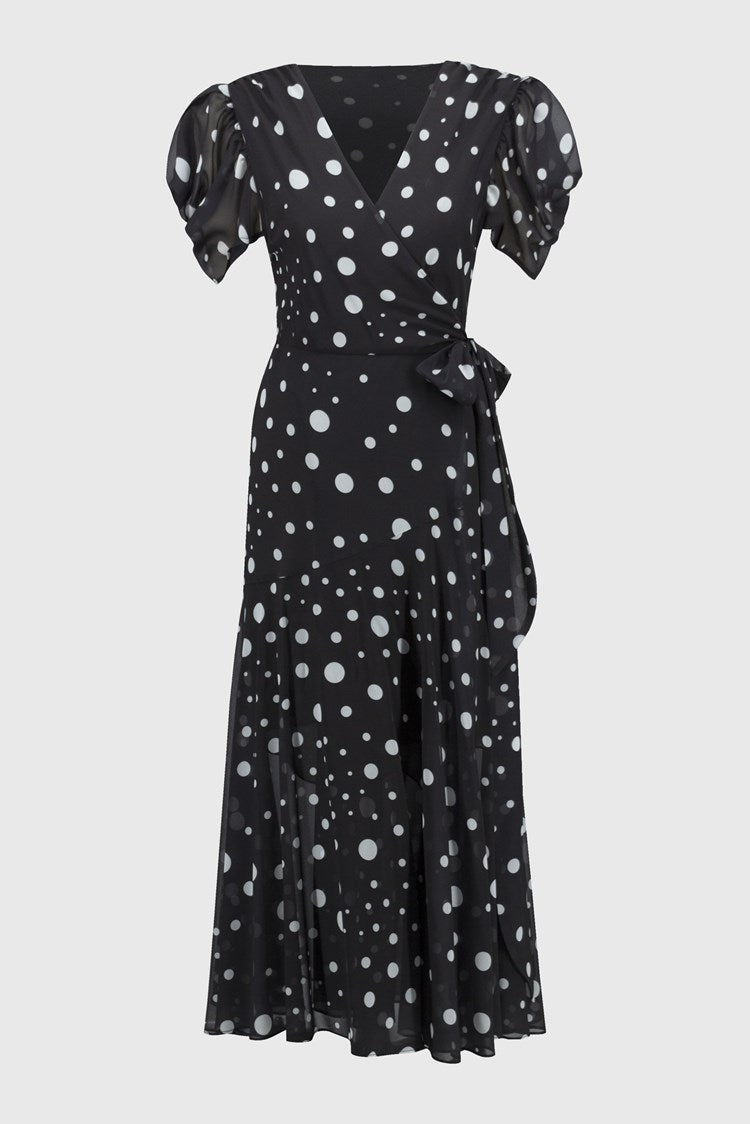 Chiffon Dot Print Wrap Dress