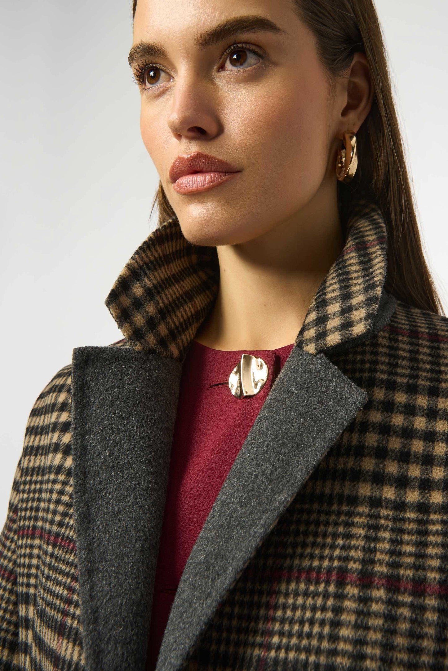 Wool Blend Plaid Double-Faced Coat