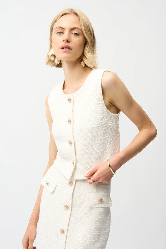 Bouclé Sleeveless Vest With Gold Buttons