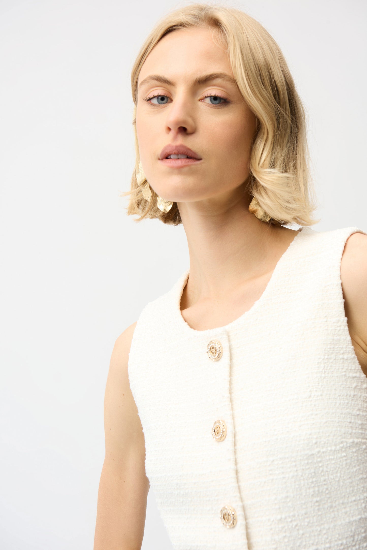 Bouclé Sleeveless Vest With Gold Buttons