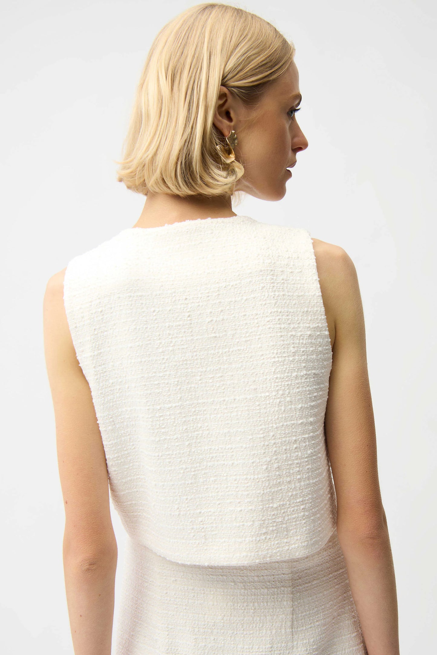 Bouclé Sleeveless Vest With Gold Buttons