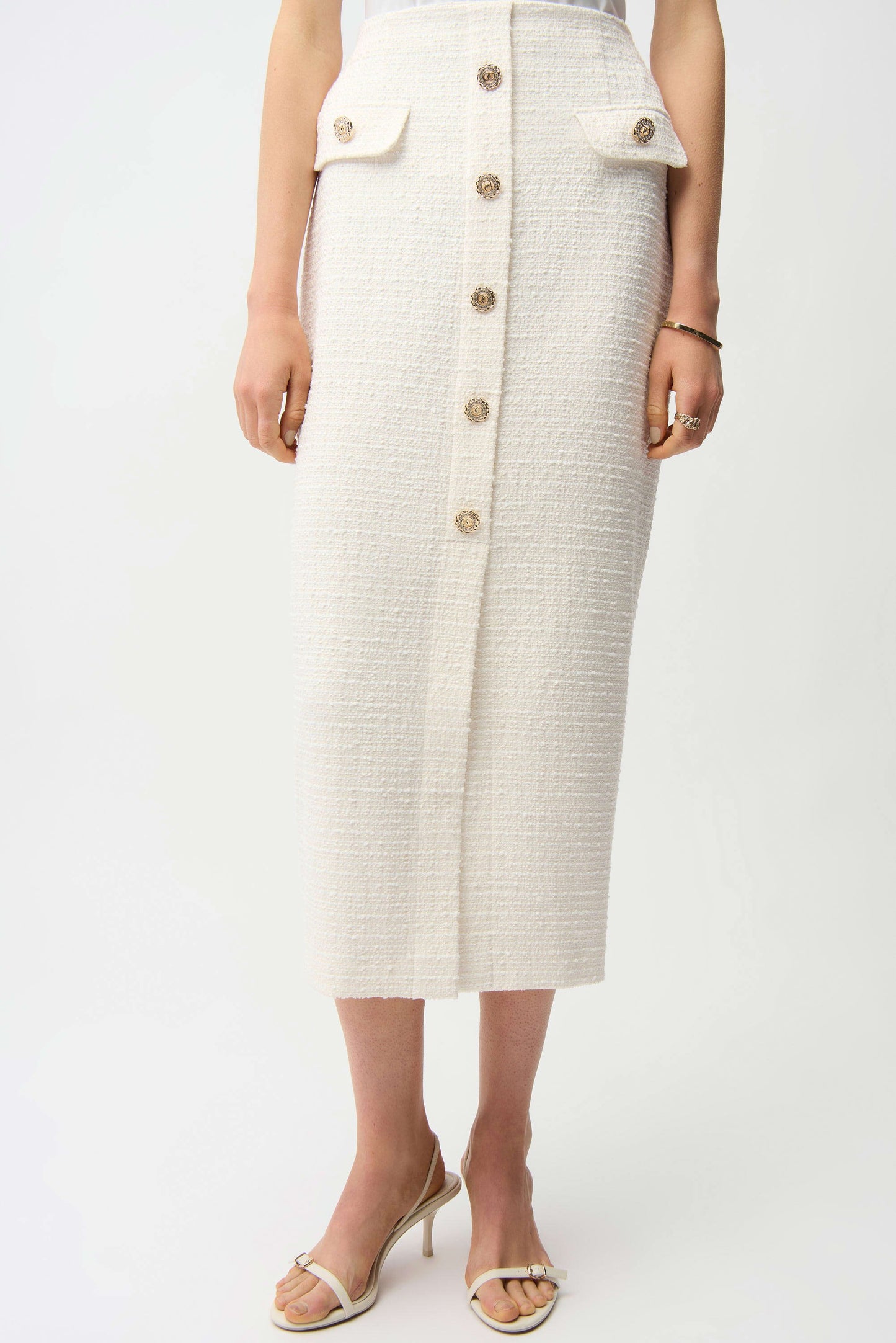 Bouclé Pencil Skirt With Gold Buttons