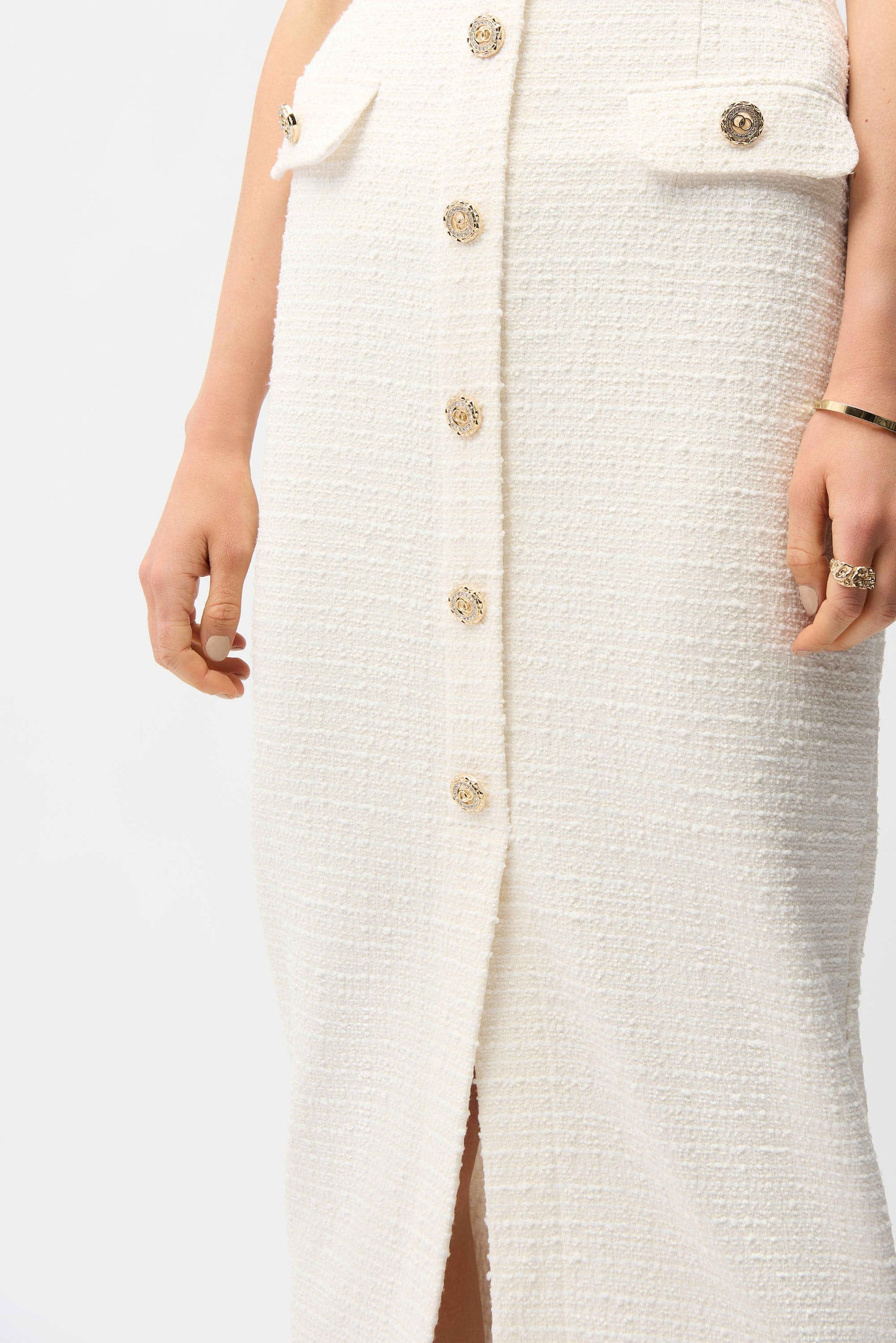 Bouclé Pencil Skirt With Gold Buttons