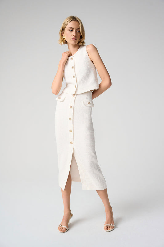 Bouclé Pencil Skirt With Gold Buttons