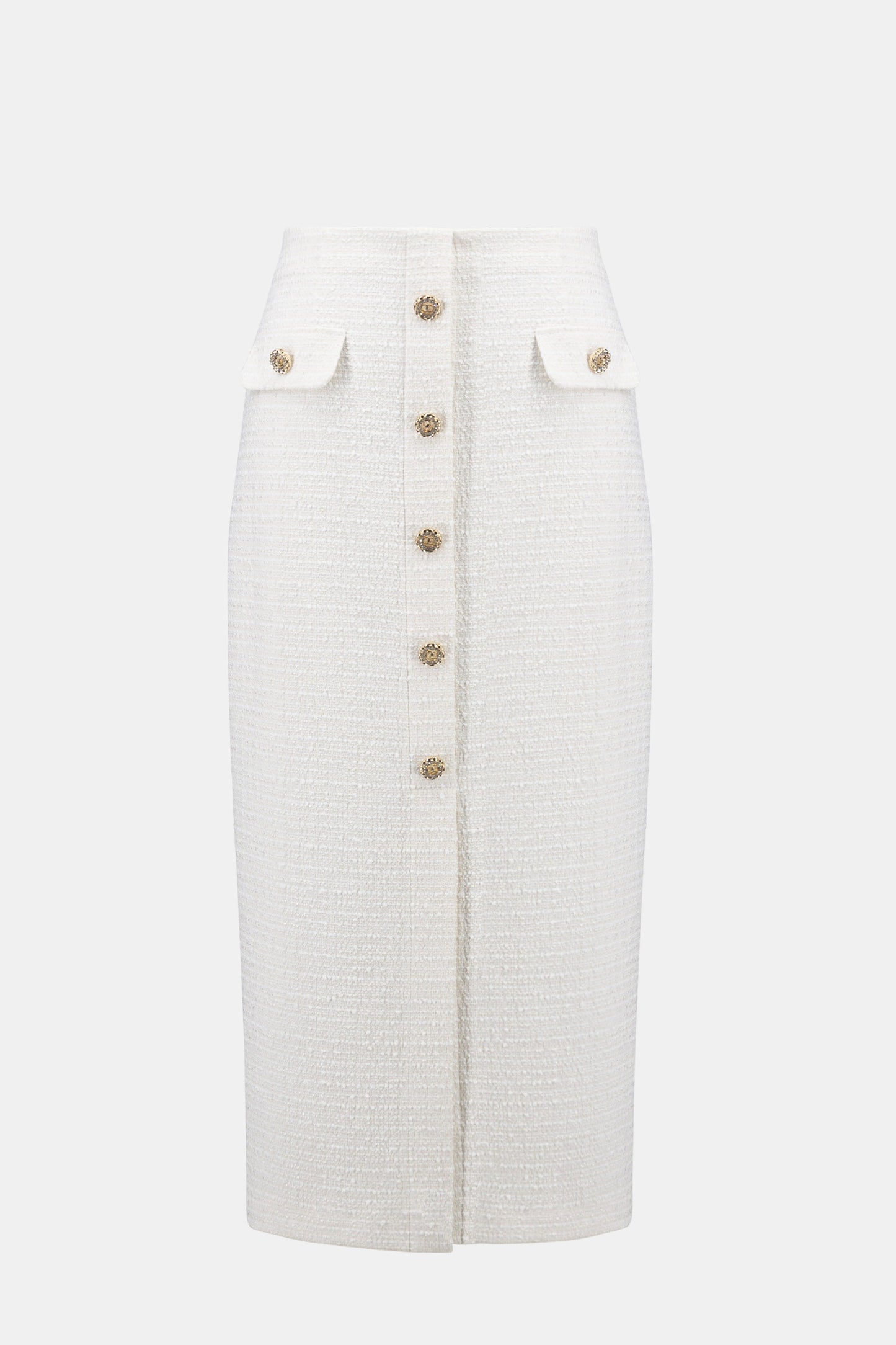 Bouclé Pencil Skirt With Gold Buttons