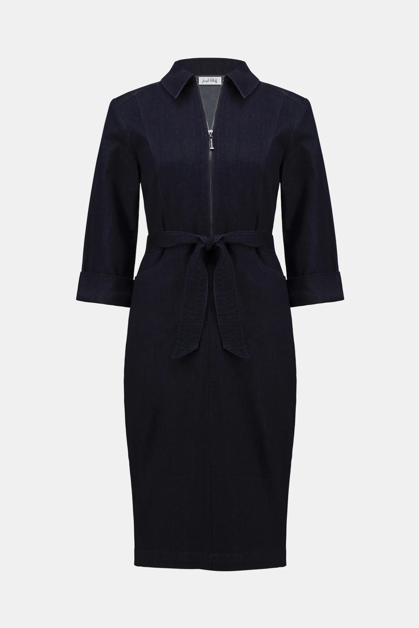 Denim Dress With Half Zip and Belt