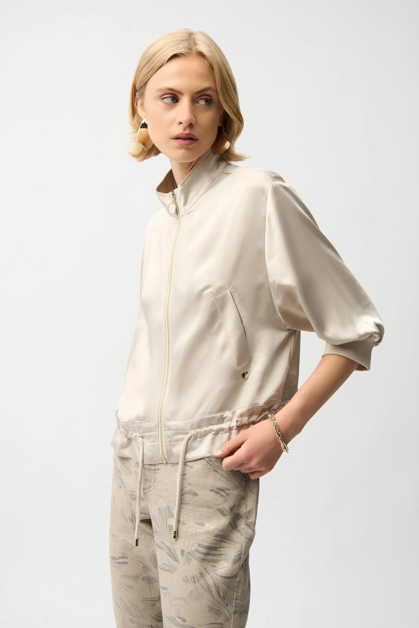 Satin Boxy Blouson Jacket With Drawstring Hem