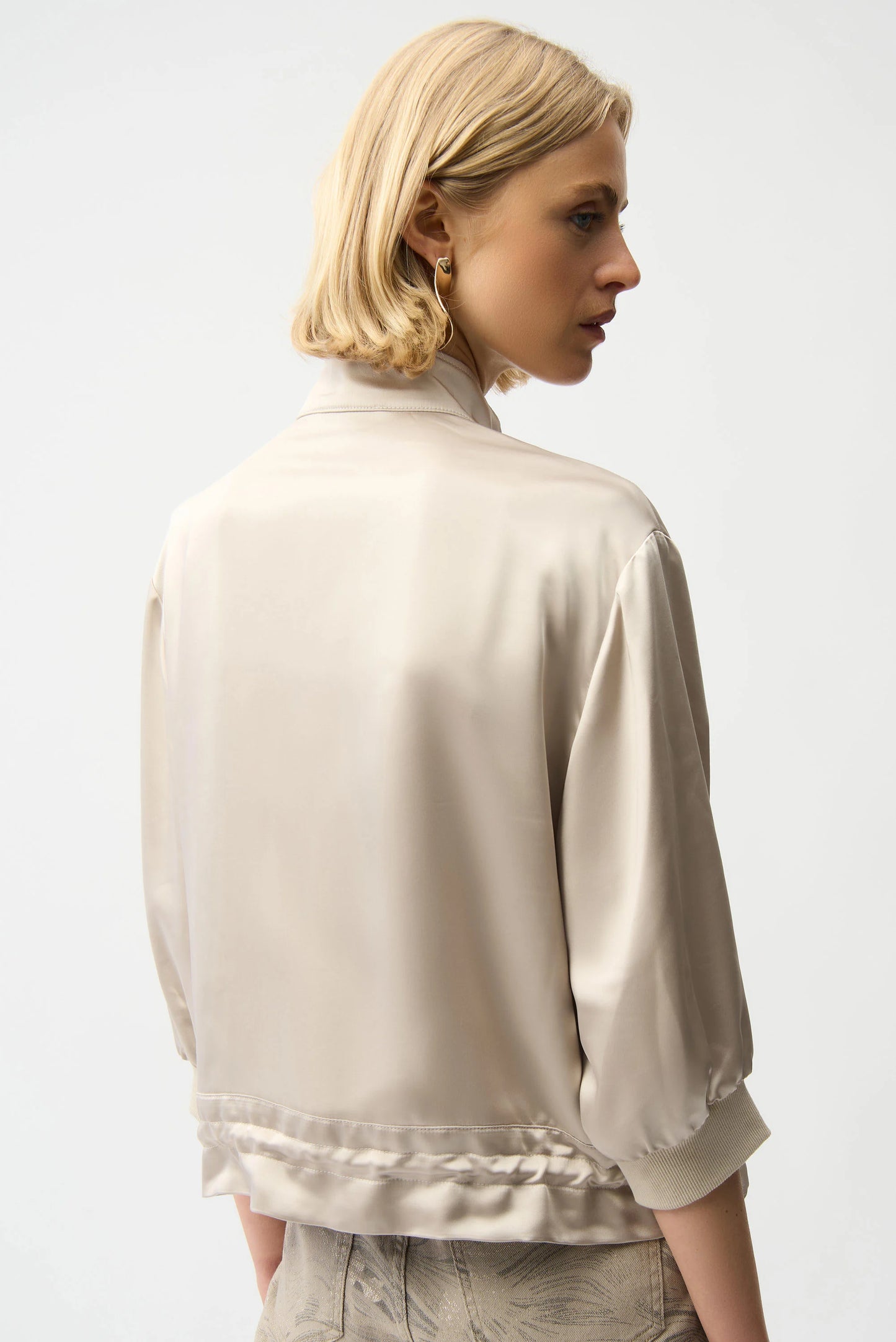 Satin Boxy Blouson Jacket With Drawstring Hem