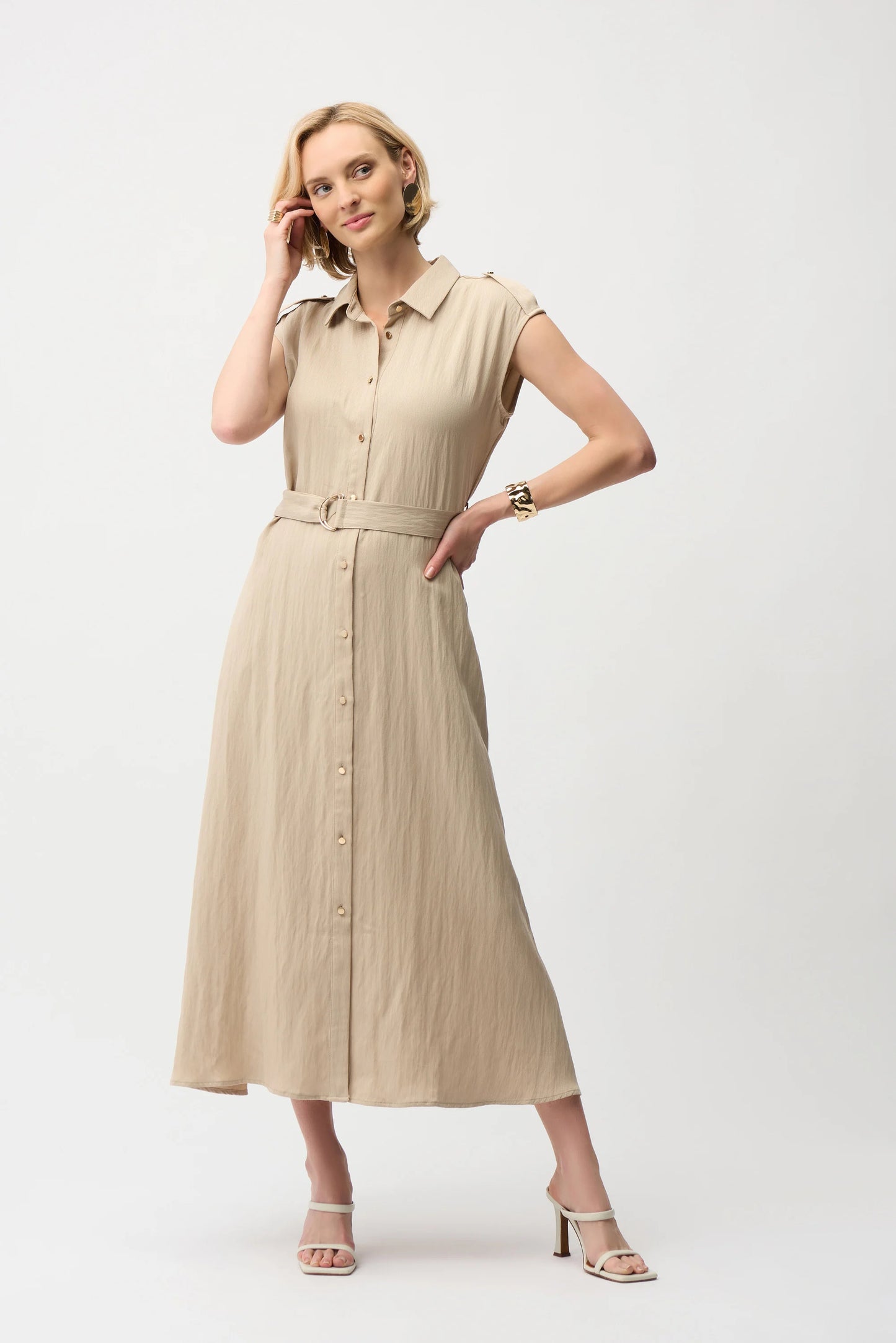 Textured Woven Shirt Dress with Sash