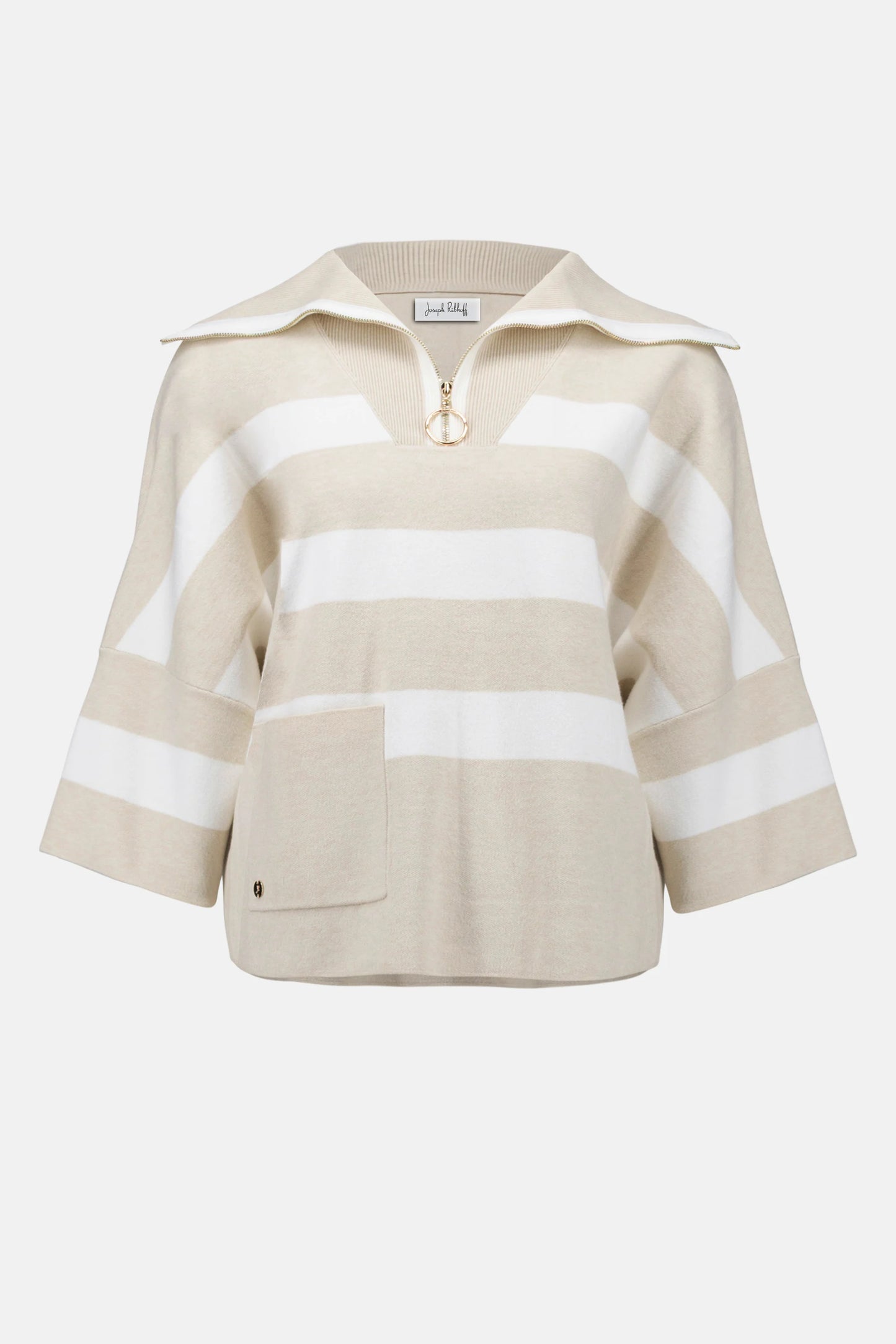 Brushed Viscose Stripe Print Boxy Sweater with Zipped Collar