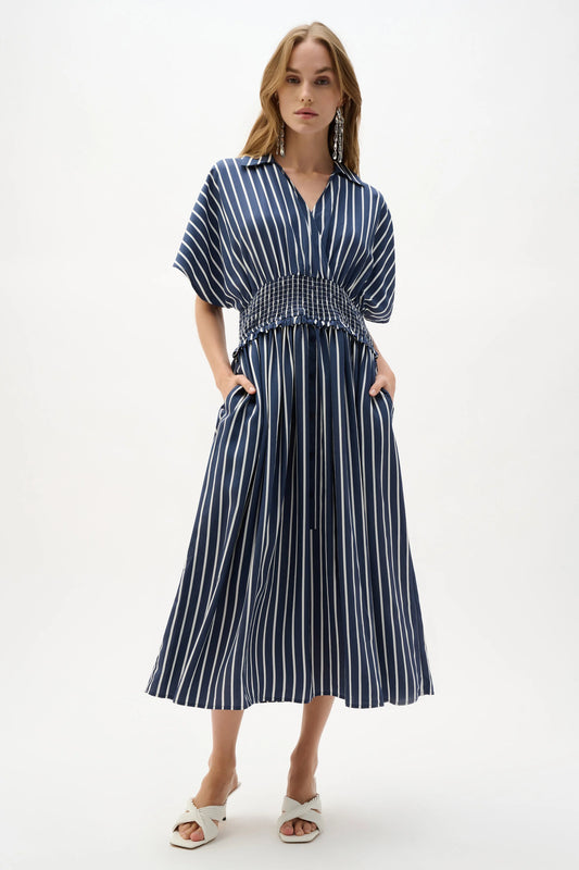 Flowy Poplin Stripe Print Fit And Flare Dress