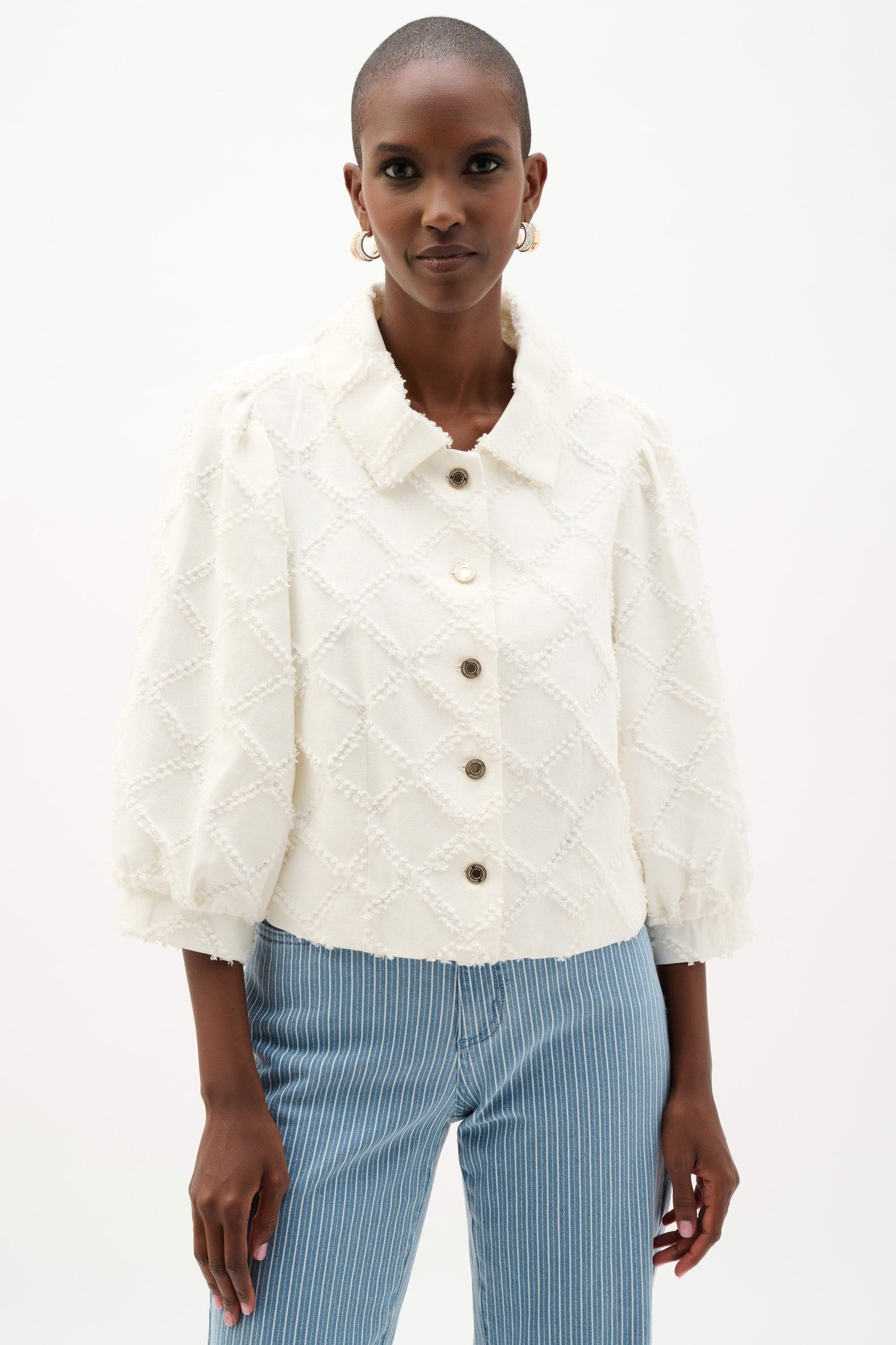 Cotton Twill Jacket With Balloon Sleeves