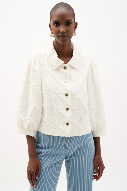 Cotton Twill Jacket With Balloon Sleeves