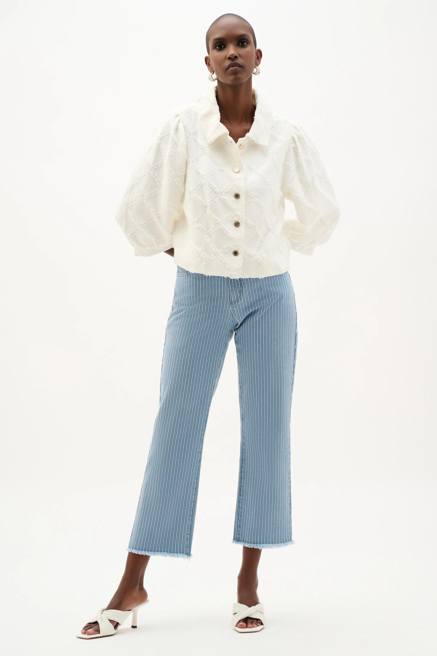 Cotton Twill Jacket With Balloon Sleeves