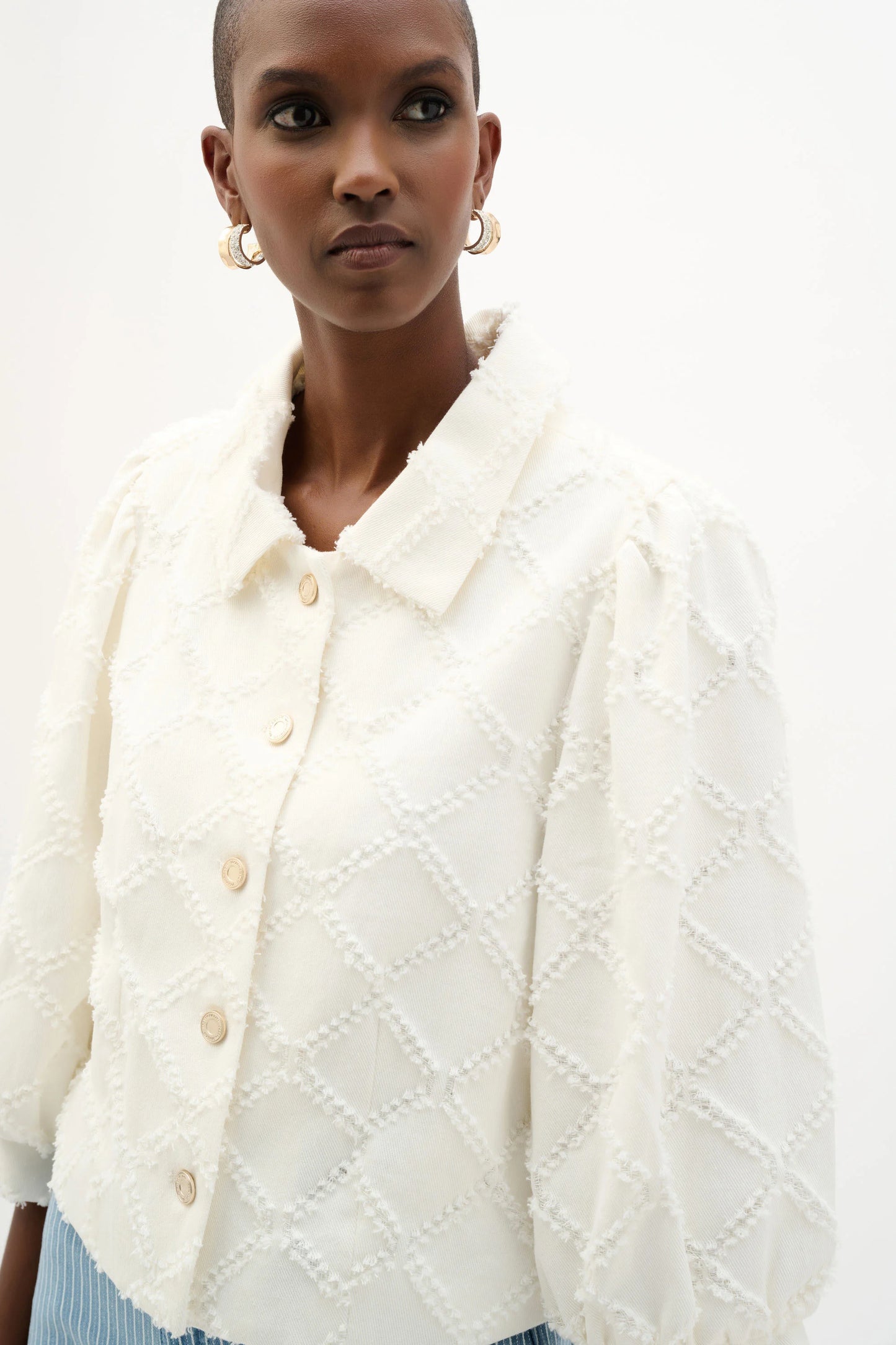 Cotton Twill Jacket With Balloon Sleeves