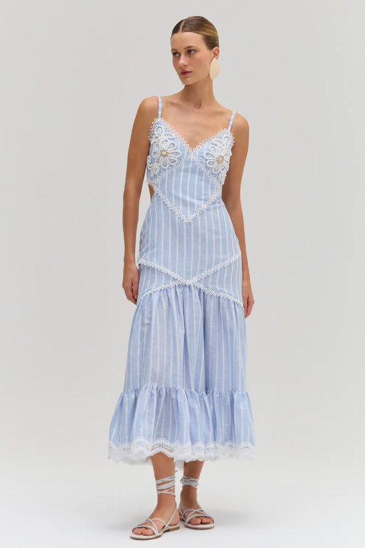 Marine Linen Cut Out Midi Dress