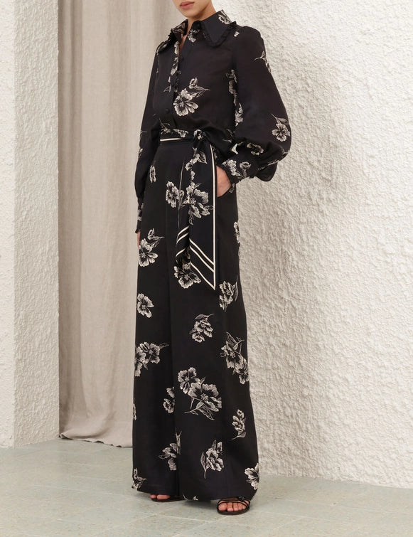 Wide Leg Pant in Black Poppy
