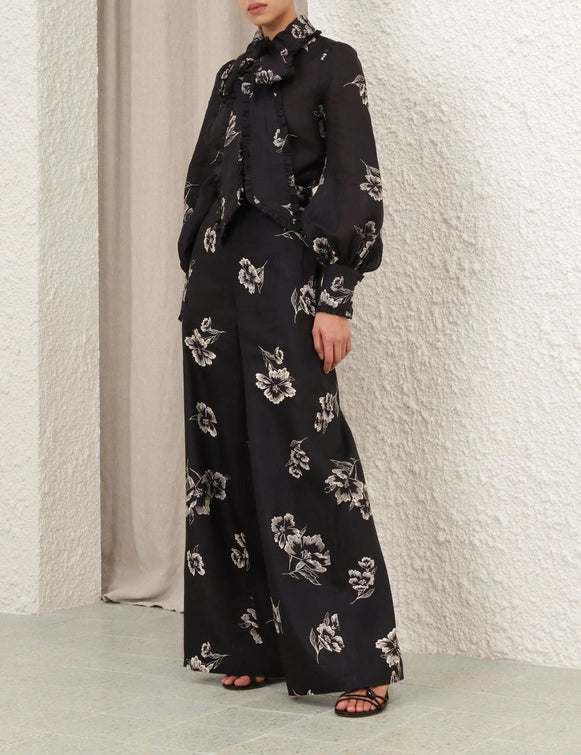 Ruffle Bow Shirt in Black Poppy