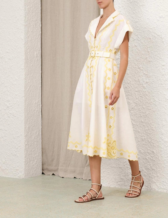 Lucky Embroidered Midi Dress