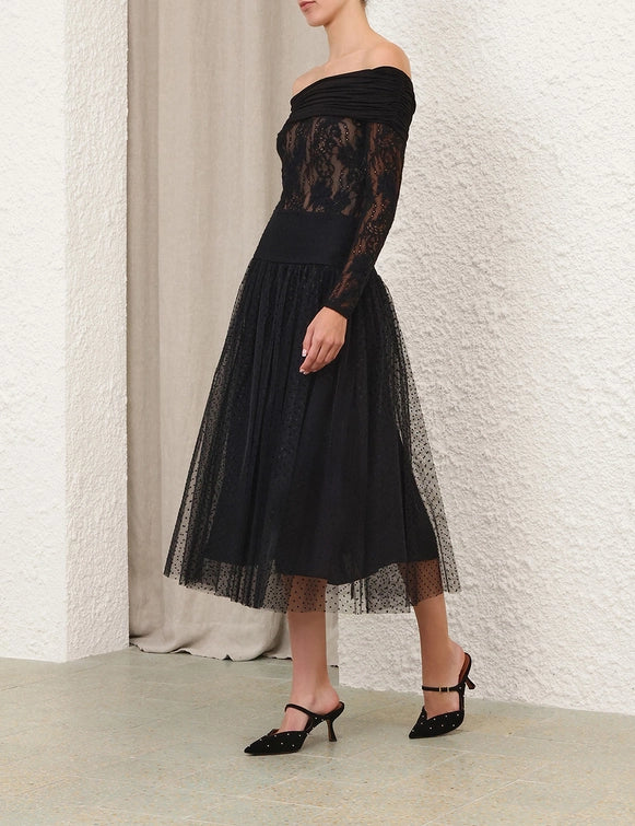 Tulle Dot Midi Skirt