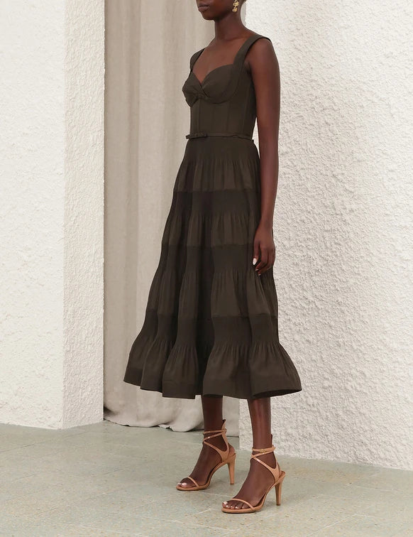 Pleated Draped Midi Dress
