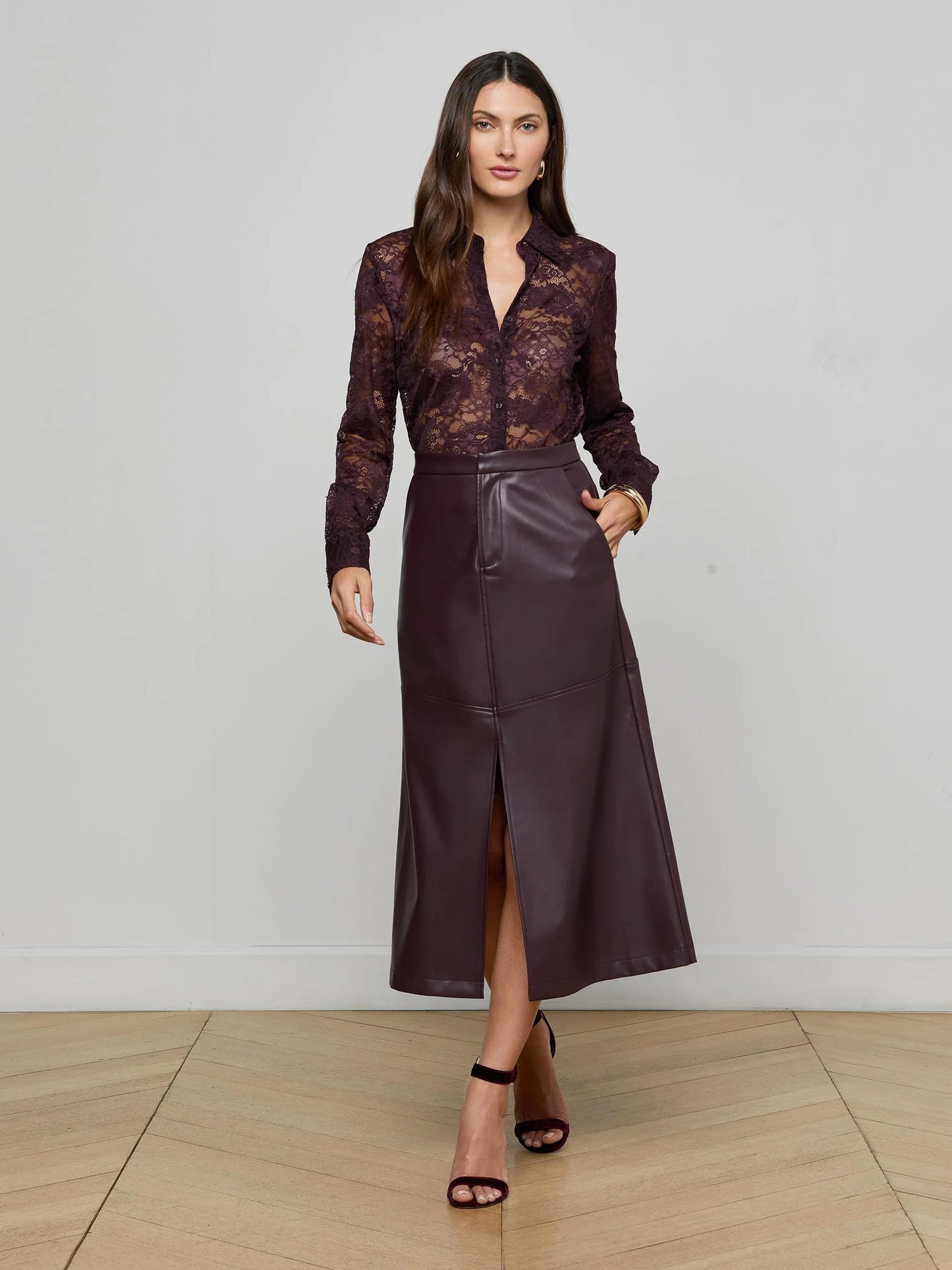 Robyn Vegan Leather Midi Skirt