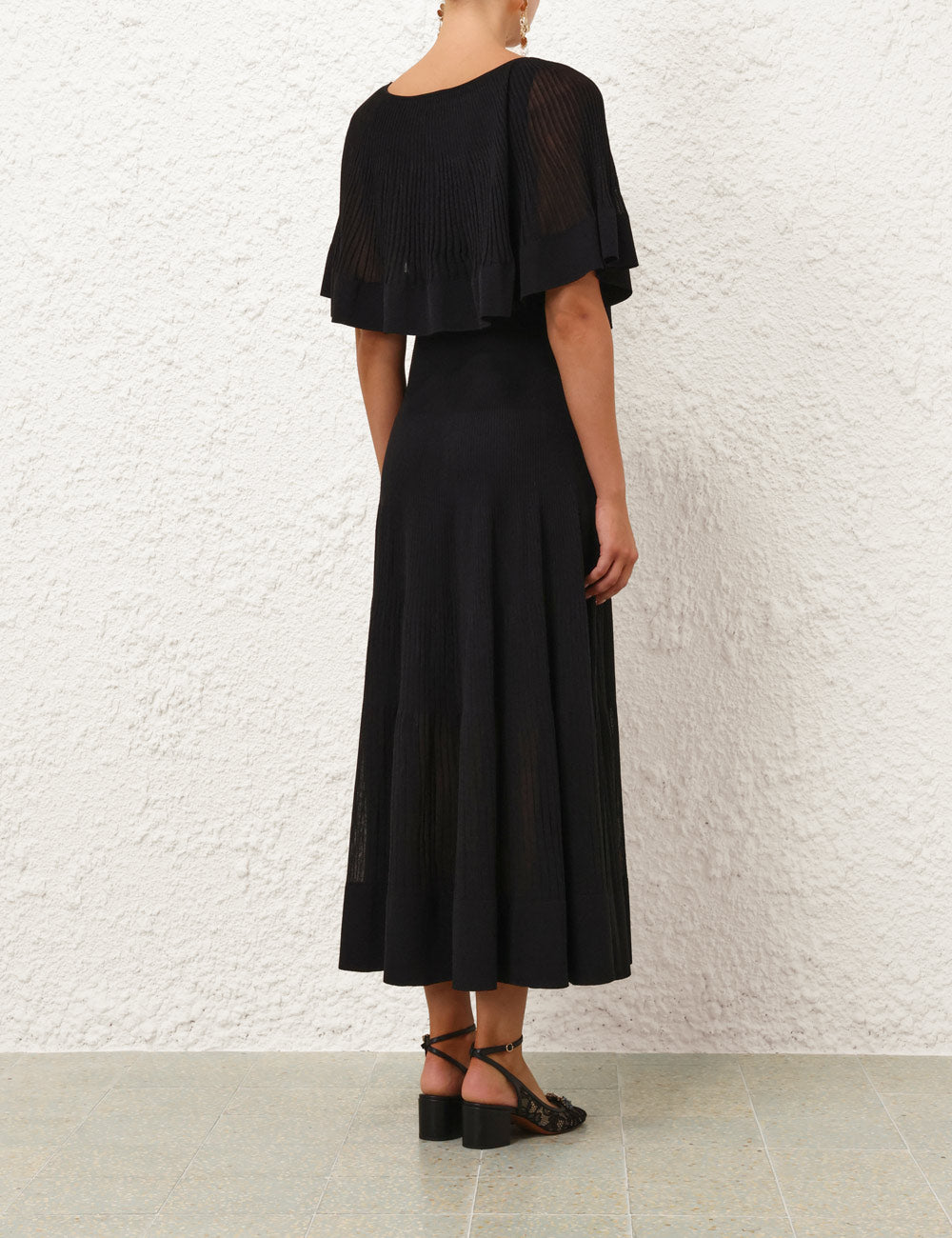 Crush Pleated Cape Maxi Dress
