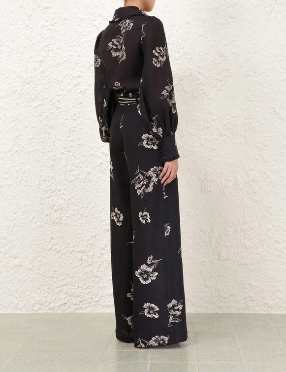 Wide Leg Pant in Black Poppy