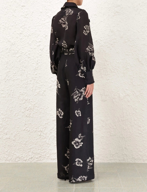 Ruffle Bow Shirt in Black Poppy