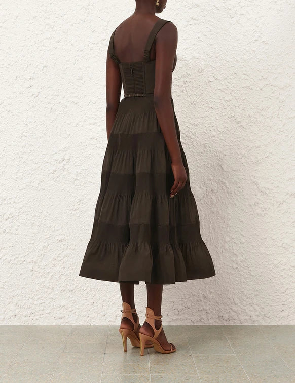 Pleated Draped Midi Dress