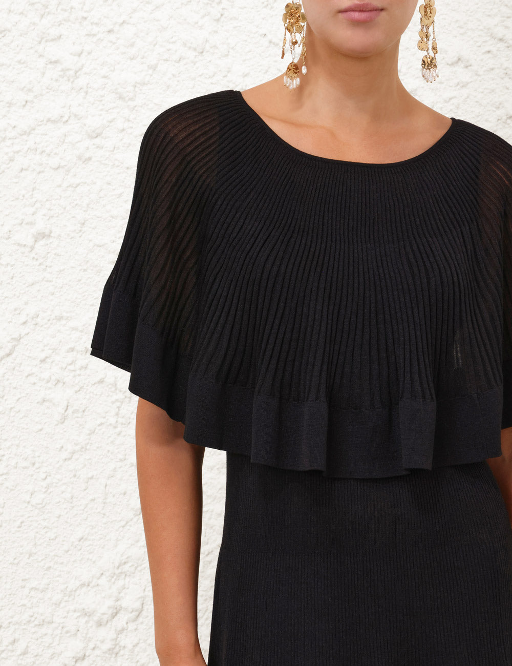 Crush Pleated Cape Maxi Dress