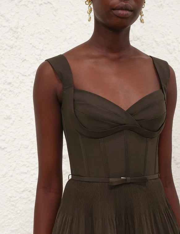 Pleated Draped Midi Dress