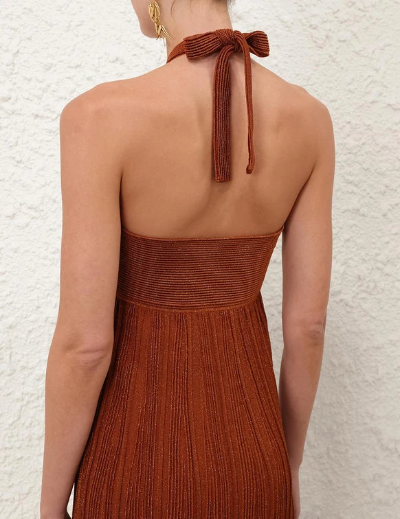 Indra Metallic Halter Dress