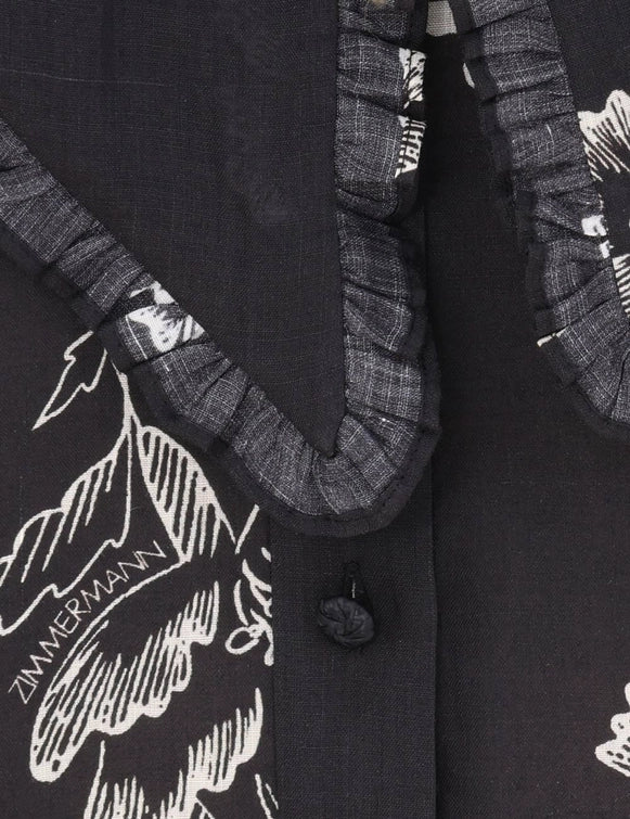 Ruffle Bow Shirt in Black Poppy