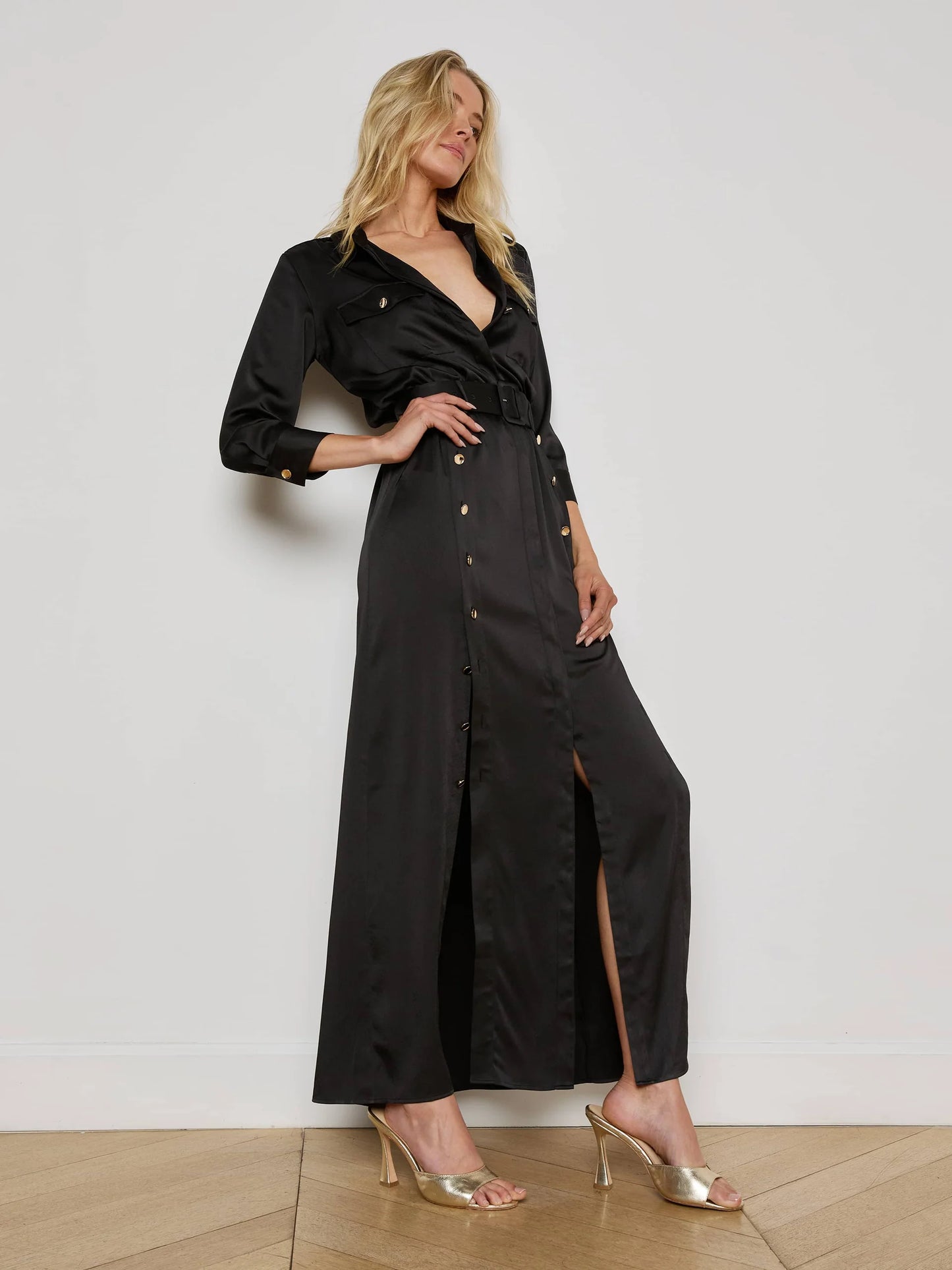 Uriah Satin Maxi Shirt Dress