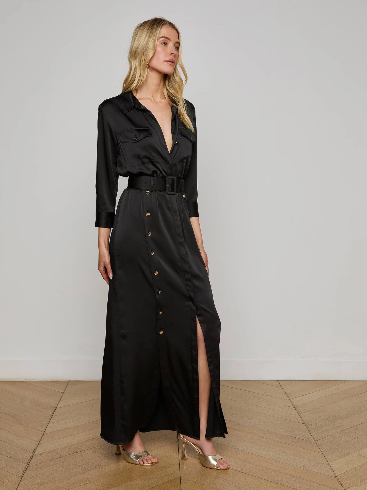 Uriah Satin Maxi Shirt Dress